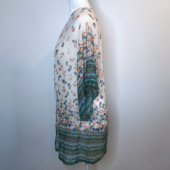 SOLD|Angie Floral Kimono Sheer Boho Cream & Green - Picture 4 of 6